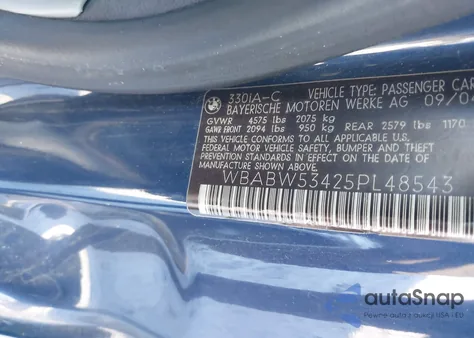 2005 BMW 330Ci z USA, uszkodzony, nr VIN WBABW53425PL48543